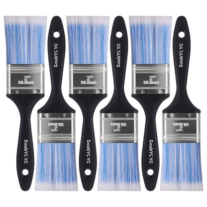Paint Brushes, 6 Pack 2 Inch Paint Brush, Plastic Handle Flat Paint Brushes for Walls, Furniture and DIY Paint, Professional Paint Tools - color: 6 Pack