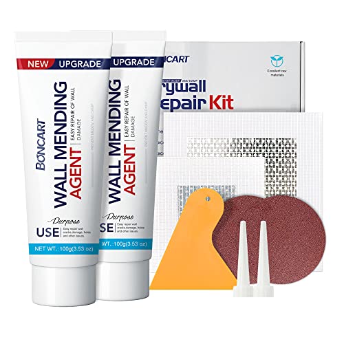 BONCART Spackle Wall Repair Kit, Drywall Repair Patch Kit,Wall Mending Agent Putty,Wall Repair Paste Plaster for Wall Crack/Nail Hole,Wall Repair Patch Kit with Scraper/Sandpaper - style: 2Pack & Wall Patch