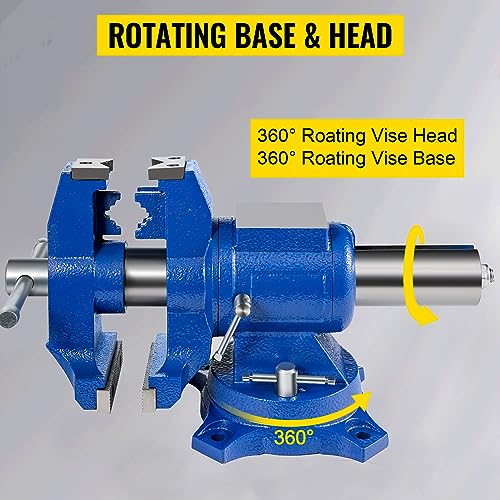 VEVOR Bench Vise 6 Inch, Double Swivel Rotating Heavy Duty Vise Head/Body Rotates 360°,Pipe Vise Bench Vices 30Kn Clamping Force,for Clamping Fixing Equipment Home or Industrial Use - size: 5 Inch