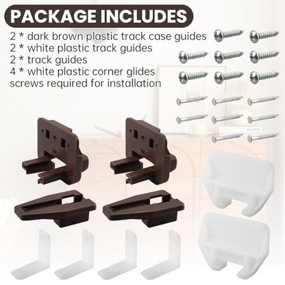 R 7321 Drawer Track Guide and Glides (2 Pack) & R 7221 21/32 inch x 1-1/8 inch, White Drawer Guide Kit (2-Pack)，Replacement Furniture Parts for Dressers, Hutches and Nightstand Drawer Systems