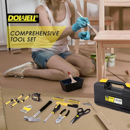 DOWELL 40 Piece Home Tool Set Yellow, General Household Hand Tool Kit with Plastic Toolbox Storage Case, Mini Repair Tool kit for Women, College Students, Home Use & More - color: Yellow