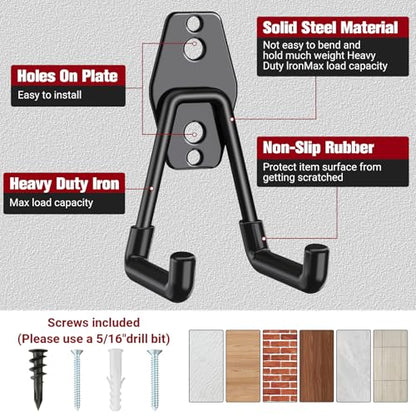 Garage Hooks Heavy Duty, 12 Pack Black Metal U Square Organizing Hooks for Hanging Heavy Duty, Bike Ladder Hangers, Iron Rust-Proof Screw-in Utility System Tool Organizer Wall Storage - style: 12 Pack U Hook