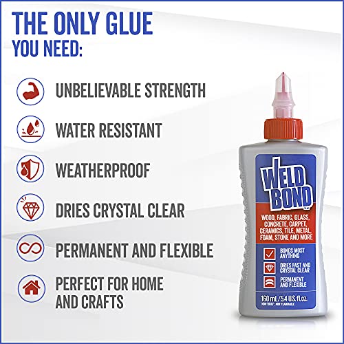 Weldbond Multi-Surface Strong Glue – Fast Drying Glue for Wood, Tile, Ceramic, Pottery, Glass & More – Heavy Duty Adhesive for Mosaic, Crafts, Wood Working & Repairs – 5.4oz (160ml), 1 Pack - size: 1 Pack