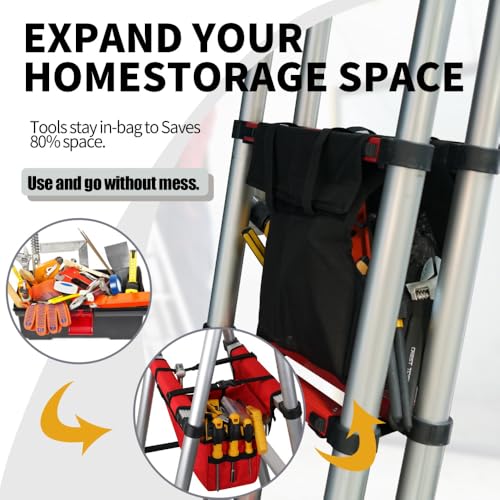 KVI Folding Ladder Tool Tray Bag, Fit A Frame Telescoping Extension Stepladder, No Need Repeated Up-Down Climbs Black - color: Standard Capacity
