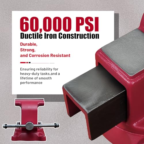 8" Heavy-Duty Bench Vise, 8" Jaw Width & Opening, 11,025 lbs Clamping Force, 60,000 PSI Ductile Iron Vise with 360° Swivel Base, Anvil & Pipe Jaws for Metalworking Industrial Use (RS80) - size: 8In