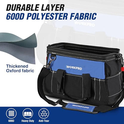 WORKPRO 16-inch Wide Mouth Tool Bag with Water Proof Molded Base - color: Black&Blue