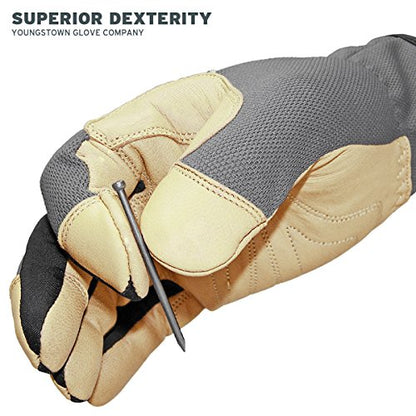Youngstown Glove Hybrid Plus Leather Palm Heavy Duty Work Gloves For Men - Washable, Durable, Form-Fit - Gray - size: Small (Pack of 1)