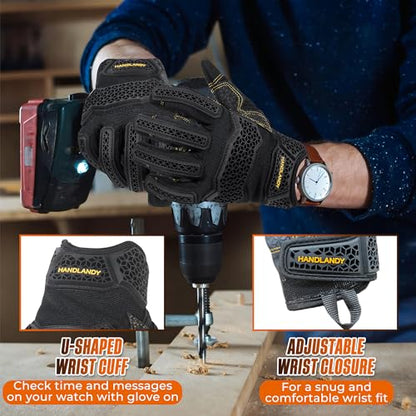 HANDLANDY Mens Work Gloves Touch screen, Utility Mechanic Gloves, Flexible Breathable Fit- Padded Knuckles & Palm - color: Light Black, size: Medium