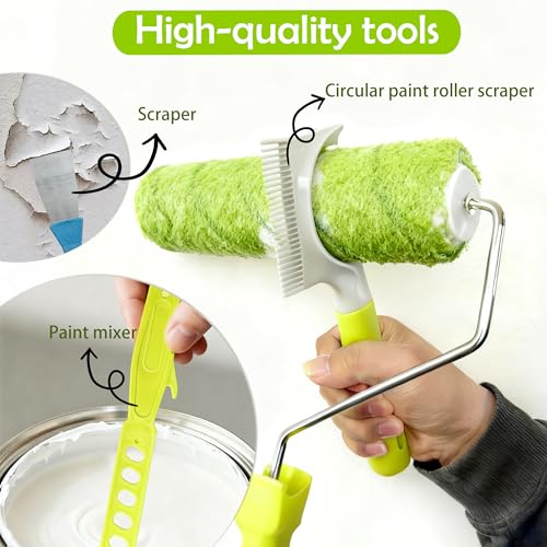 Paint Roller Kit with Extension Pole, 28 PCS Set, 2-4 Ft Pole, 4"9" Paint Rollers,Paint Roller Cleaner,Paint Brushes Set for Professional Painting,House Paint Roller for Latex and Oil Paints & Stains
