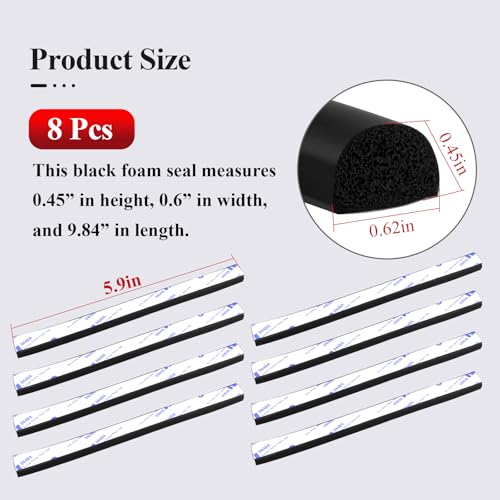326A0008 Service Kit, 8 pcs 5.9 inch D Shape EPDM Foam Rubber Seal w/Tape, Fits Hard Tri-fold Truck Bed Tonneau Cover/Bulkhead Seal w/Self-Adhesive Rubber for Boat/Auto/RV/Marine/Garage Doors/Window - style: 8 Pcs 5.9Inch
