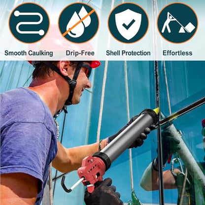 20 oz Sausage Caulk Gun, One-Touch Drip-Free | Effortless & Professional Design with Heavy-Duty Metal Body, 18:1 Thrust Ratio | for 20 oz Sausage Packs - color: 4- Mixpro Orange