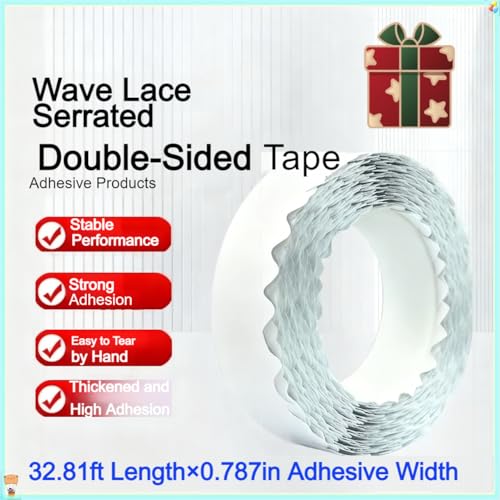 Wavy Edge Heavy Duty Double Sided Mounting Tape, Removable No Residue Wall Safe, 32.8Ft×0.78in Waterproof Strong Adhesive Easy Tear for LED, Picture Hanging, Home Car Office Decor & DIY