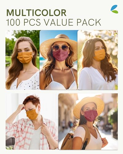 FriCARE Face Masks Disposable for Adults, 4 Ply ASTM Level 3, Individually Wrapped Mask for Allergy Protection, 100 Pack, Vineyard Berry - color: Vineyard Berry