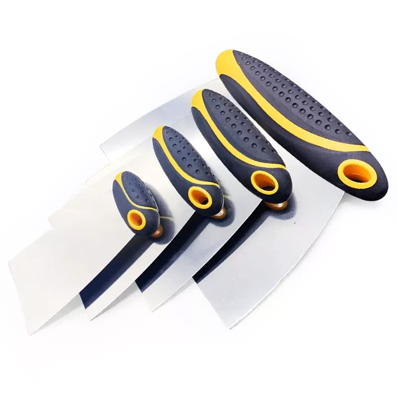 4-Piece Set of Stainless Steel Body Filler and Putty Spreaders/Scraper Set with Handles - Sizes: 2", 3", 4" and 6" | Repairing Drywall, Removing Wallpaper, Applying Putty, Plaster, Cement, Adhesive