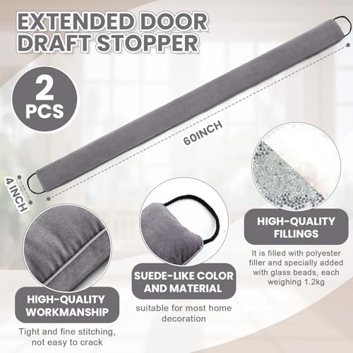 Gisafai 2 Pcs 60 Inch Long Door Draft Stopper Under Door Draft Blocker Noise Wind Stopper for Home Balcony Office(Grey, Regular Styles) - size: 60 Inch