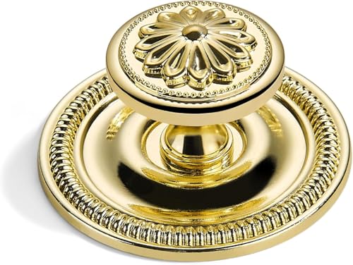 khtumeware 2 Pack 2.5 Inch Polished Brass Cabinet knobs with Backplate,Vintage Backplate for Cabinet knobs and Drawer knobs, Bi-Fold Door Knobs - color: Polished Brass, style: 2-Pack