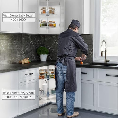 Dowell Base Cabinet Kidney Shape Dia.32 270° Lazy Susan, 2 Shelves, Kitchen Base Corner Cabinet Organizer (Chrome 4001 270 32) - size: Base Cabinet Kidney Shape Dia.32" 270°