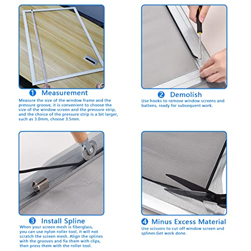 BAYTORY Upgrade Window Screen Repair Kit, Steel/Nylon Roller Tool with Bearing, Spline Removal Hook, 32ft Retainer Spline and 12pcs Screen Clips Replacement for Installing Door Mesh Screens - style: Nylon & Stainless Steel & Screen Holder Clips & Spline &