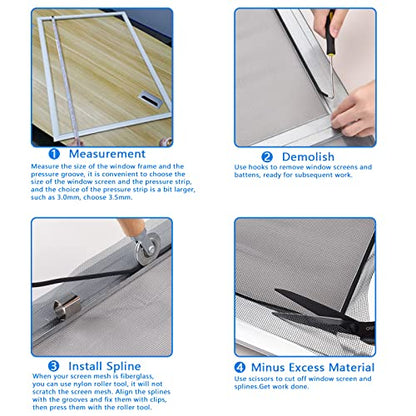 BAYTORY Upgrade Window Screen Repair Kit, Steel/Nylon Roller Tool with Bearing, Spline Removal Hook, 32ft Retainer Spline and 12pcs Screen Clips Replacement for Installing Door Mesh Screens - style: Nylon & Stainless Steel & Screen Holder Clips & Spline &