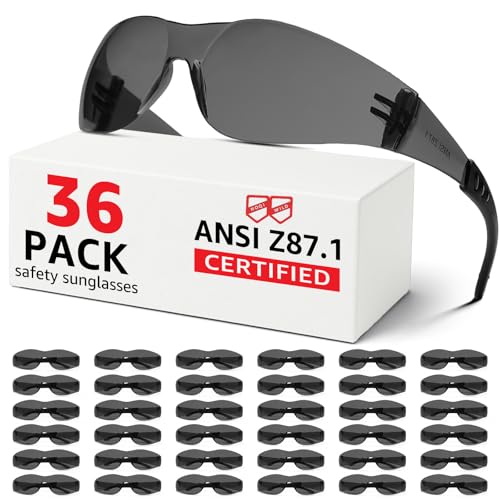ANSI Z87.1 Tinted Safety Glasses Bulk 36 pack, Safety Sunglasses for men and women, Scratch & Impact Resistant UV protection sunglasses for Construction, Outdoor Sports & Work - color: 36pcs-gray