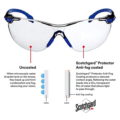 3M Safety Glasses, Solus 1000 Series, ANSI Z87, Scotchgard Anti-Fog, Indoor/Outdoor Grey Lens, Blue/Black Frame, Pack of 1 - size: Single, style: Gray I/O Lens, Blue/Black Frame