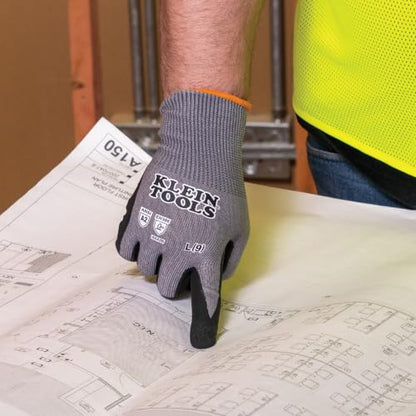 KLEIN TOOLS 60586 Work Gloves, Knit Dipped Cut Resistant ANSI A2 Nitrile Coated Gloves, HPPE Fabric, Touchscreen Capable, X- Large, 2-Pair - size: X-Large