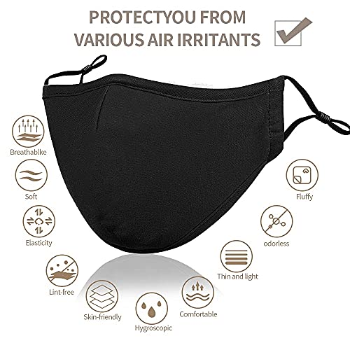 Black Reusable Breathable Cloth Face Protection，Adjustable Washable Male and Women Fashion Face Protection Cover - color: 6 Pcs