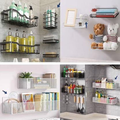 Strong Adhesive Shower Caddy Replacement, 2 Pack No Drill Adhesive Hooks for Bathroom & Kitchen, Holds 40lbs, Waterproof & Transparent Strips for Tile, Glass, Smooth Walls - color: 2 PCS