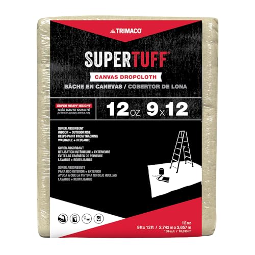 Trimaco SuperTuff 12 oz thick Premium Weight Canvas Drop Cloth, 9-feet x 12-feet - size: 9' X 12'