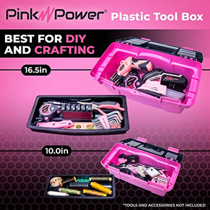 Pink Tool Box for Women - Sewing, Art & Craft Organizer Small & Large Plastic Tool Box with Handle - Pink Toolbox Sewing Tool Storage Box - Portable Mini Locking Tool Boxes (2 Pack)