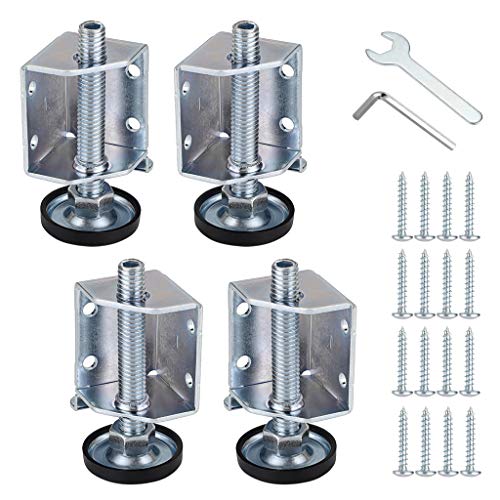 OwnMy Heavy Duty Adjustable Leveling Feet Corner Protector Guard Bracket Furniture Legs Levelers for Furniture, Table, Cabinets, Workbench, 2 Left and 2 Right Corner Leveling Legs