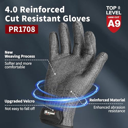 Schwer Ultimate Cut Resistant Gloves Beyond ANSI A9, Reinforced Stainless Steel Glove, Food Grade Mesh Metal Gloves for Butcher Meat Cutting, Oyster Shucking, Mandoline, PR1708 (S, 2 PCS) - size: Small (Pack of 2), style: 4.0 Reinforced Steel