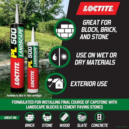 Loctite PL500 Landscape Block & Stone, Light tan Adhesive, 28 fl oz Cartridge, 1 Pack - size: Single, style: 28 Ounce Cartridge