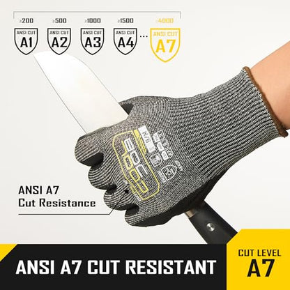 COOLJOB ANSI A7 Cut Resistant Gloves, Cut Proof Work Gloves with Grip, Touchscreen, for Men and Women, Used for Construction, Warehouse, Glass Handling, Wood Work, Grey Small, 3 Pairs - size: Small, style: A7 Pack of 3