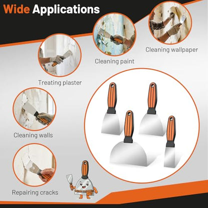 Fishark Putty Knife Set, 4 Pcs Stainless Steel Spackle Knives in 2”, 3”, 4”, 6”, Multi-Purpose Tools for Drywall Repair, Paint Scraping, Taping, Wallpaper Removal, Putty, Plaster & Adhesive - color: 2" 3" 4" 6"