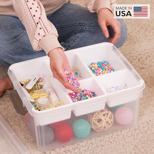 Citylife 17 QT Plastic Storage Box with Removable Tray Craft Organizers and Storage Clear Storage Container for Organizing Bead, Tool, Sewing, Playdoh