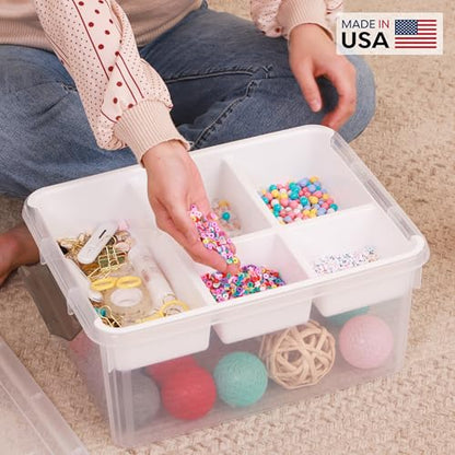 Citylife 17 QT Plastic Storage Box with Removable Tray Craft Organizers and Storage Clear Storage Container for Organizing Bead, Tool, Sewing, Playdoh