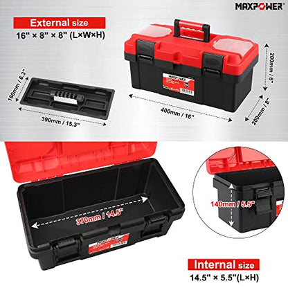 MAXPOWER Tool Box 16 inch, Plastic Small Tool Box with Latch and Removable Tray, Lockable Toolbox for Home - style: 16" red