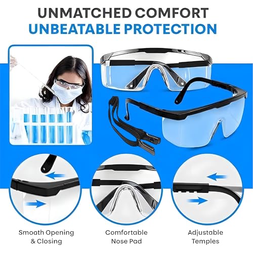 12 Pack Safety Glasses for Men & Women, Full Coverage Clear Lenses with Built-in Brow Guard, ANSI Z87.1 & CE Certified, Anti-Fog, Anti-Scratch, 100% UV Protection