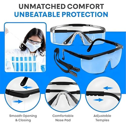 12 Pack Safety Glasses for Men & Women, Full Coverage Clear Lenses with Built-in Brow Guard, ANSI Z87.1 & CE Certified, Anti-Fog, Anti-Scratch, 100% UV Protection