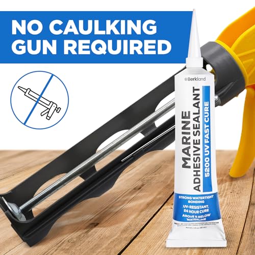 [3 oz] Marine Adhesive Sealant 5200 Fast Cure, White — Permanent Watertight Bond Above & Below Waterline, UV Resistant Marine Caulk for Boats, Hulls, Decks & Fittings by Berkland, American Owned