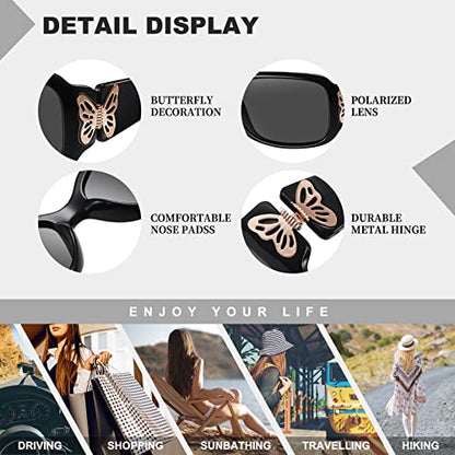 HAOLOTA Women's Polarized Sunglasses - Fashionable Wraparound Butterfly Design with UV400 Protection - color: A03 Black Frame/Grey Lens