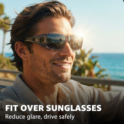 Myiaur Over Glasses Sunglasses for Men Women, Polarized Fit Over Sunglasses UV400 Protection, Anti Glare for Driving Outdoors - color: A05 Transparent Grey/Grey Lens