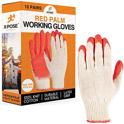 Xpose Safety Red & Blue Palm Work Gloves – Latex-Coated Knit Grip Safety Gloves for Construction, Electricians, & General Use - color: Red