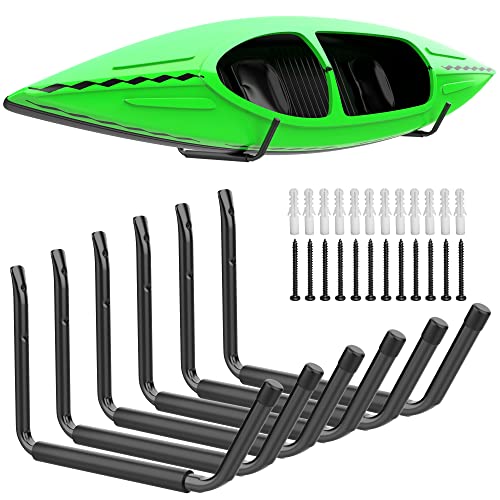 WALMANN Kayak Storage Rack, Wall Mount Kayak Hooks for Garage Utility Storage Hangers for Canoe, Surfboard, Skiis, Snowboard, Paddle Board, Ladders - color: Black-Pack of 6, size: Large