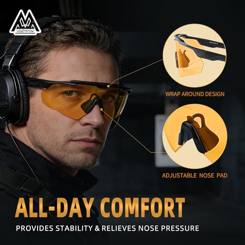 Shooting Glasses Anti Fog with High Definition Lenses, ANSI Z87+ Certified Tactical Safety Glasses for Men Women - color: A6-amber