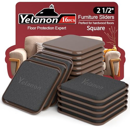Yelanon Square Furniture Sliders – 16 PCS 2.5" Floor Protectors for Furniture - Furniture Movers Sliders – Protects Floors from Scratches-Brown - size: 16pcs 2.5"brown