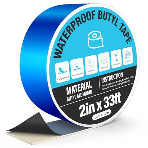 Blue Waterproof Butyl Tape, 2in x 33ft - W x L, All Weather Strong Adhesive Butyl Sealant Tape Metal Roof Repair for Pool Cover, RV Roof, Awning, Windows, Boat, Gutter Patch - size: 2in x 33ft