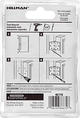 Hardware Essentials 851722 Light Narrow Door Hinges and Fixed Pin Zinc 2" -2 pack