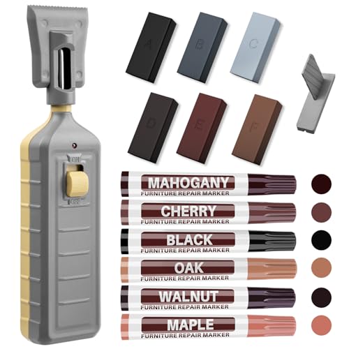 Laminate Vinyl Floor Repair Kit with Heat Pen, 6 Color Hardwood Floor Wax Linoleum Repair Kit Furniture Touch Up Markers Scratches Repair Restore Scratch Repair Remover Cracks, Holes for Table,Cabine - color: B-6 Colors